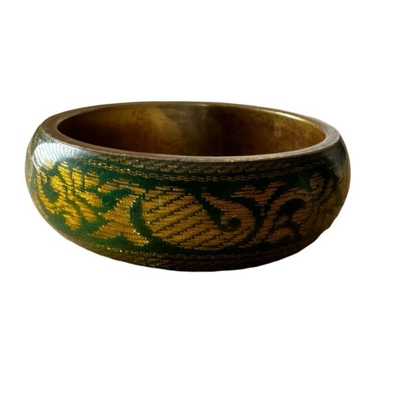 Green and Gold Whale Tropical Bangle Bracelet - Picture 1 of 8